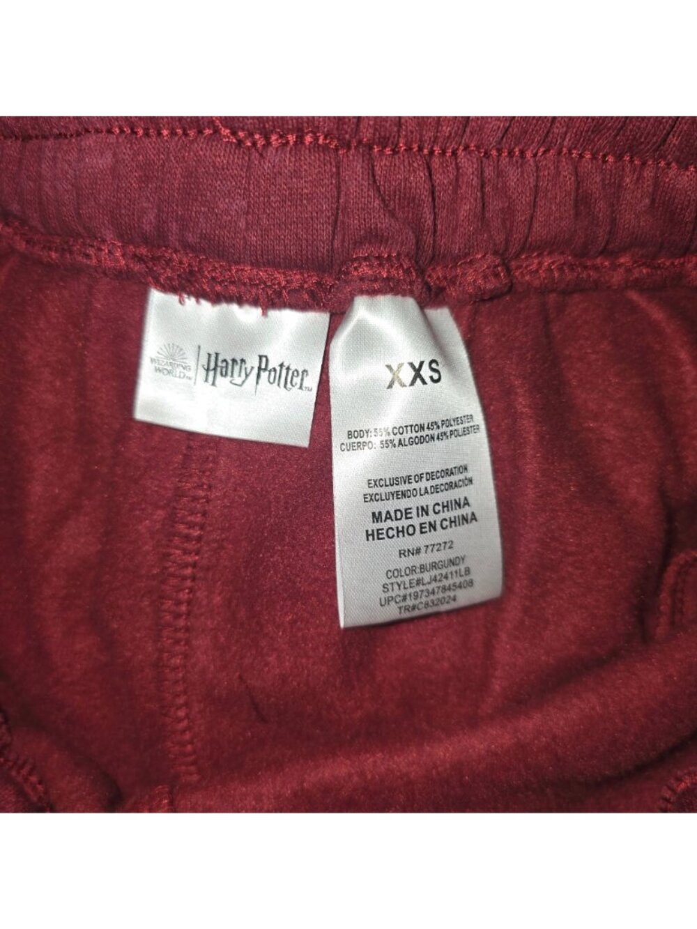 NEW Harry Potter XXS Womens Jogger Sweatpants Burgundy Elastic Waist Hogwarts - Picture 2 of 5